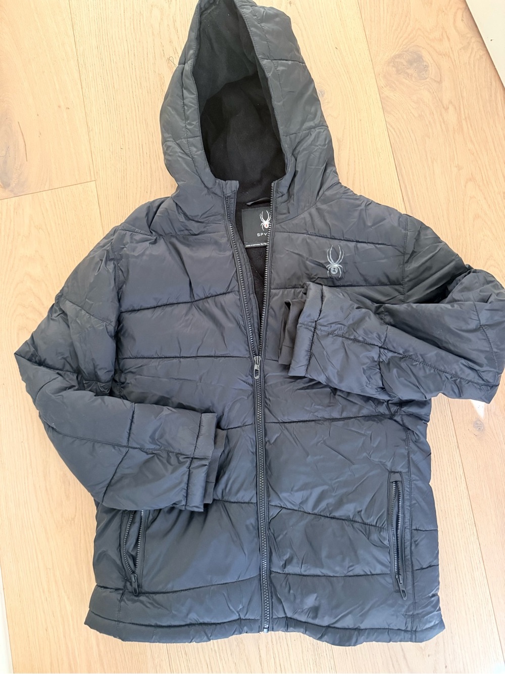 Spyder Kids Dark Gray Hooded Puffer Jacket